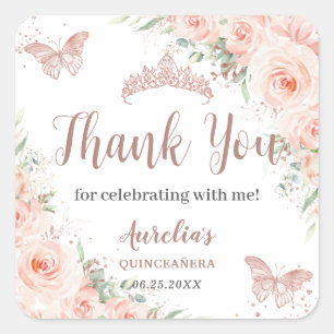 Quinceanera Blush Rose Gold Schmetterlinge Quadratischer Aufkleber