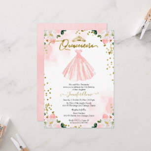 Quinceanera Blush Wasserfarben Blumen Rosa Kleid Einladung