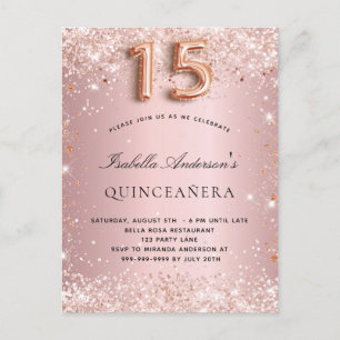 Quinceanera Blütenrose Rosa Glitzer Staub Einladungspostkarte