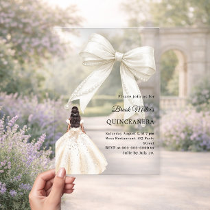 Quinceanera-Bogen Elfenbein Kleid Creme klar Luxus Acryleinladungen