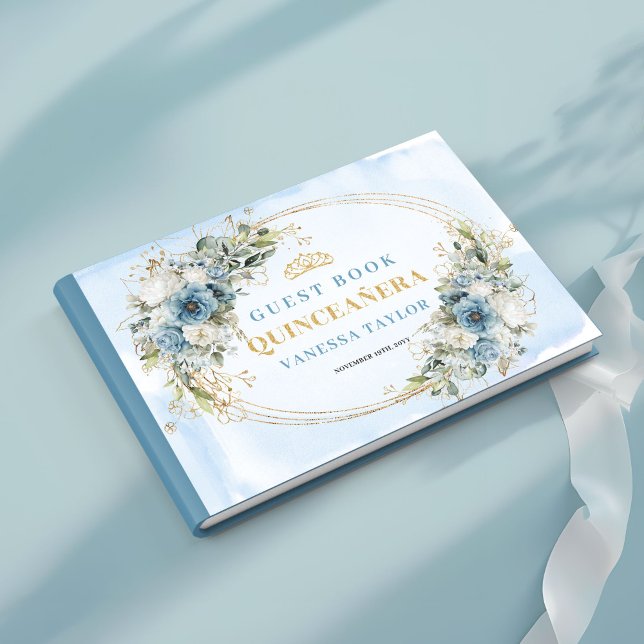 Quinceañera Boho Gästebuch Blaugoldene Blätter (Quinceañera Boho Guest Book Pale Blue Gold Leaves)