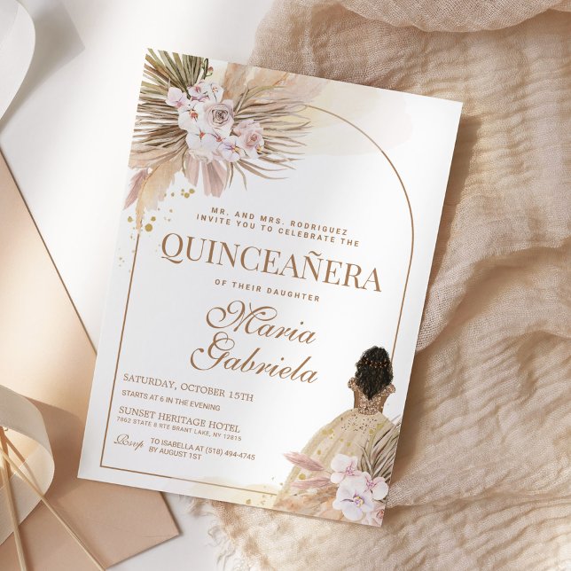 Quinceanera Boho Pampas Floral Mis Quince Anos Einladung (Von Creator hochgeladen)