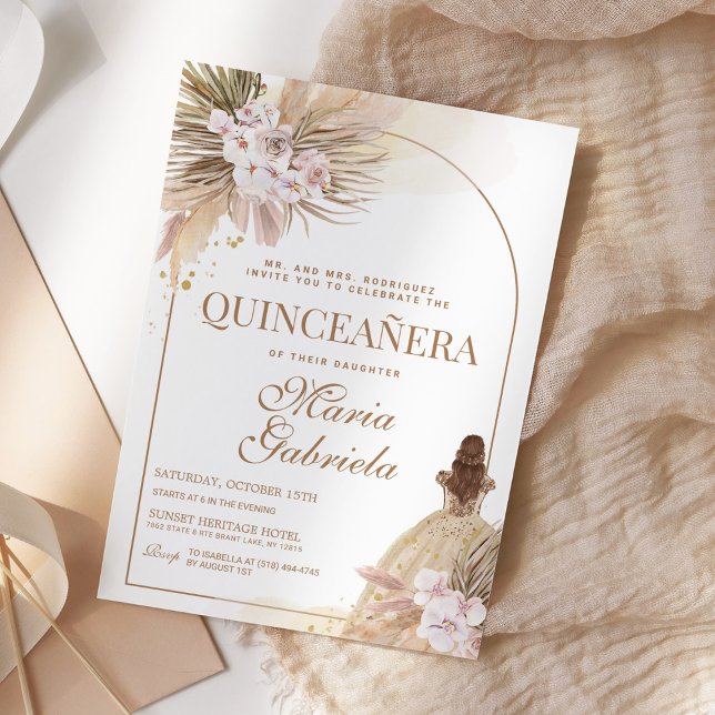 Quinceanera Boho Pampas Floral Mis Quince Anos Einladung (Von Creator hochgeladen)
