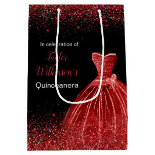Quinceanera Bright Red Dress Imitate Glitzer Mittlere Geschenktüte