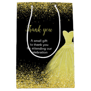Quinceanera Bright Yellow Dress Imitate Glitzer Mittlere Geschenktüte