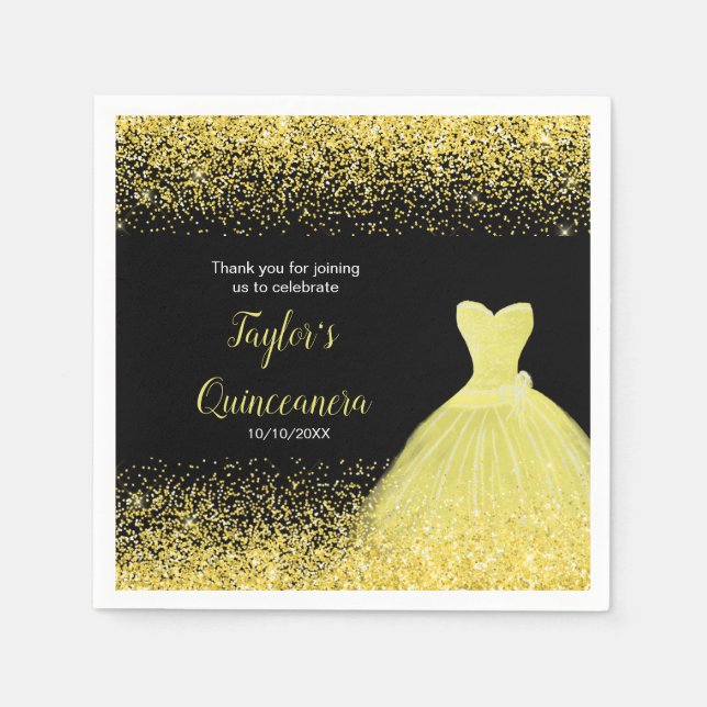 Quinceanera Bright Yellow Imitats Glitzer Serviette (Vorderseite)