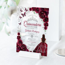 Quinceanera Burgund Silber Blumen