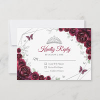 Quinceanera Burgund Silber Blumen Antwort