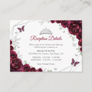 Quinceanera Burgund Silber Blumen Details Begleitkarte