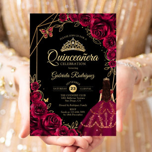 Quinceanera Burgund Weinrot Gold Schmetterling Kle Einladung
