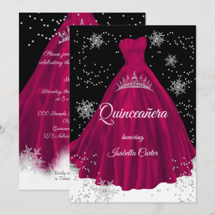 Quinceanera Burgunderrosa Schneeflocken Silbernes  Einladung