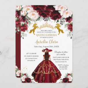 Quinceañera Burgundy Blush Bloral Charro Pferde Einladung