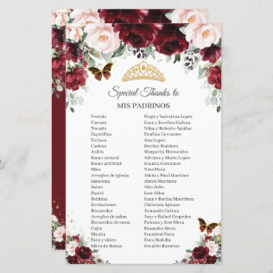 Quinceañera Burgundy Blush Floral Danke Padrinos