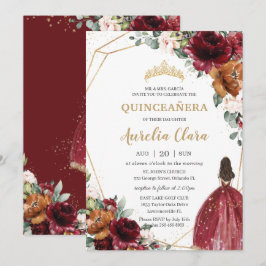 Quinceañera Burgundy Blush Rust BlumenPrinzessin Einladung