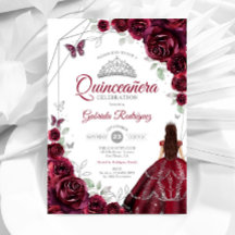 Quinceanera Burgundy Dress Floral
