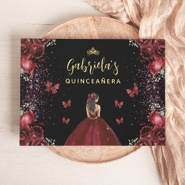 Quinceañera Burgundy Gold Black Floral Gästebuch
