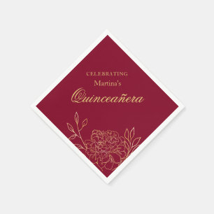 Quinceanera Burgundy Gold Blume 15. Geburtstag Serviette
