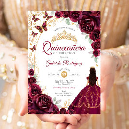 Quinceanera Burgundy Gold Floral Einladung