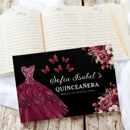 Quinceañera Burgundy Gold Princess Floral Gästebuch