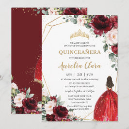 Quinceañera Burgundy Red Blush Bloral Princess Einladung