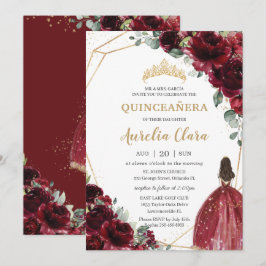 Quinceañera Burgundy Red Floral Gold Prinzessin Einladung