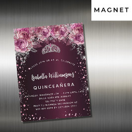 Quinceanera burgundy rosa Blumentiara Luxus Magnetkarte