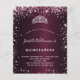 Quinceanera burgundy rosa Glitzer Tiara Einladung