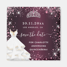 Quinceanera burgundy rosa Kleid Save the Date Magnet