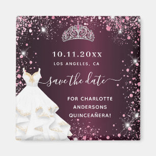 Quinceanera burgundy rosa Kleid Save the Date Magnet