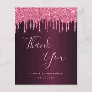Quinceanera burgundy rosa Name danke Karte