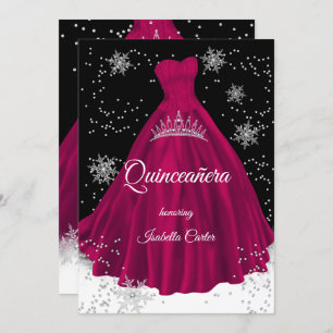 Quinceanera Burgundy Rosa Schneeflocke Silberkleid Einladung