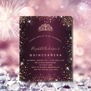 Quinceanera burgundy Rose gold tiara Einladung Flyer