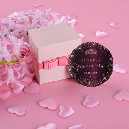 Quinceanera burgundy Rose gold tiara name skript Button