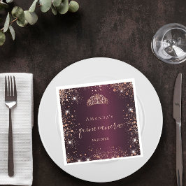 Quinceanera burgundy Rose gold tiara name skript Serviette
