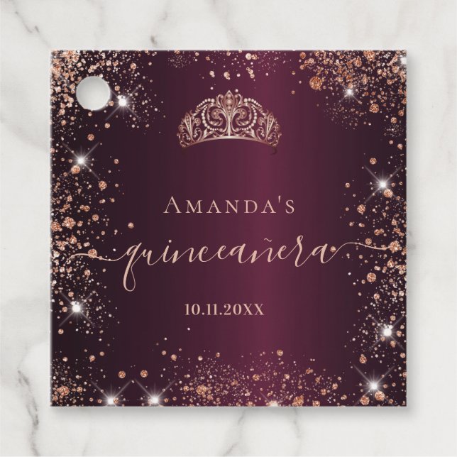Quinceanera burgundy Rose gold tiara vielen Dank Geschenkanhänger (Vorderseite)