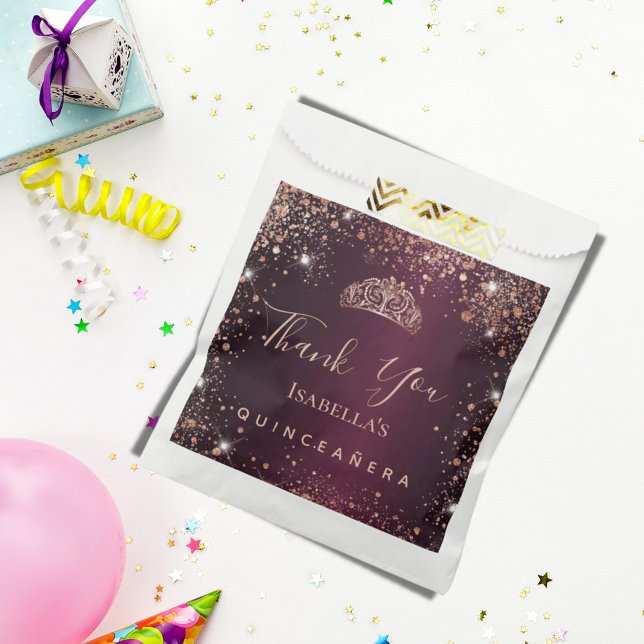 Quinceanera burgundy Rose gold tiara vielen Dank Geschenktütchen (Von Creator hochgeladen)