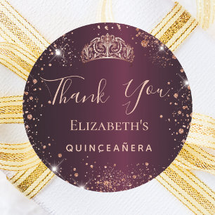 Quinceanera burgundy Rose gold tiara vielen Dank Runder Aufkleber