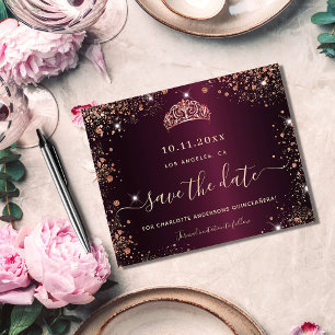 Quinceanera burgundy Rose Goldbudget rett Datum Flyer