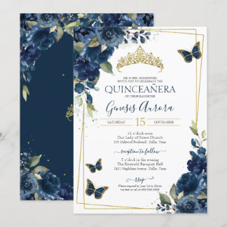 Quinceañera Butterfly Blue Watercolor Einladung