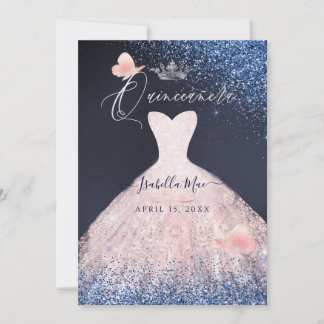 Quinceanera Butterfly Blush Glitzer Goavy Einladung