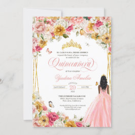 Quinceanera Butterfly Blush Pink & Yellow Floral Einladung