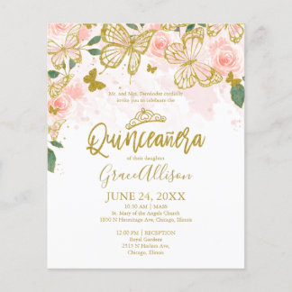 Quinceanera Butterfly Budget Einladung Bilingual