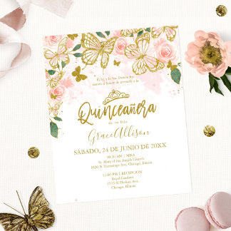 Quinceanera Butterfly Budget Einladung Spanisch