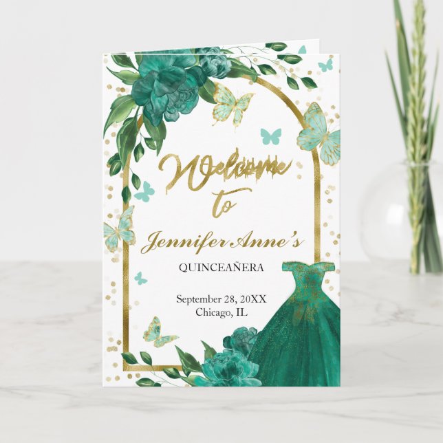 Quinceanera Butterflys Emerald Green Gown Programm (Vorderseite)
