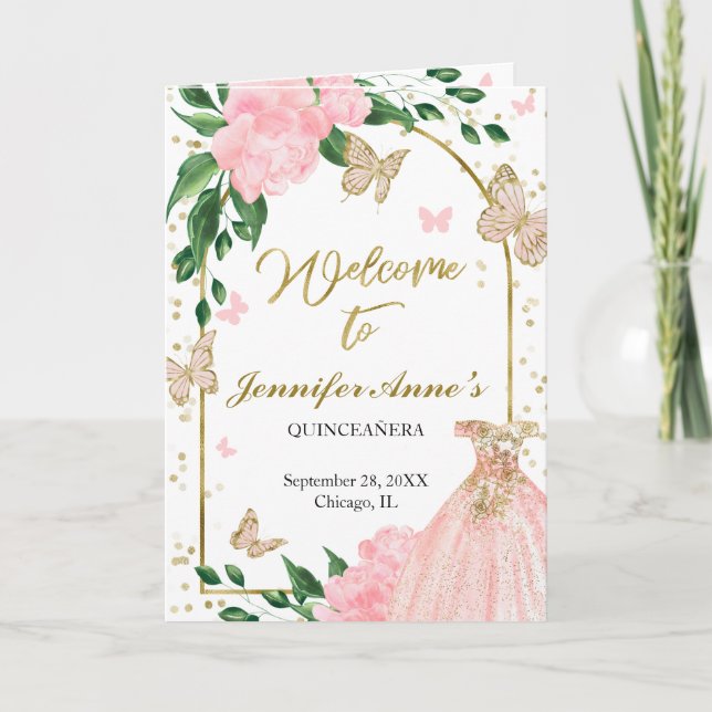 Quinceanera Butterflys Pink Blush Gown Programme (Vorderseite)