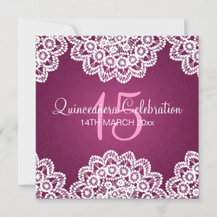 Quinceañera Celebration Party Vintag Lace Pink Einladung