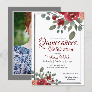 Quinceañera Celebration Wasserfarben Rose Blumenbe Einladung