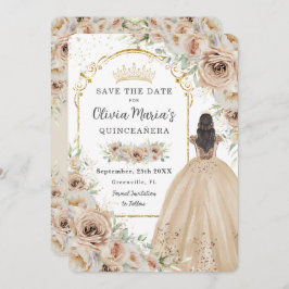Quinceañera Champagne Beige Cream Floral Princess Save The Date