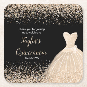 Quinceanera Champagne Imitate Glitzer Rechteckiger Pappuntersetzer