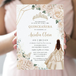Quinceanera Champagne Ivory Blumenschmuck Prinzess Einladung